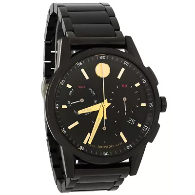 Movado Museum Sport Mens Chronograph Black PVD Stainless Quartz Watch 0607802 • $597