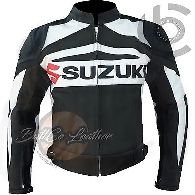 LEATHER MOTORBIKE JACKETS. Suzuki-GSXR-Motorcycle-Biker-Black-Coat-Free-Shipping • $209.99
