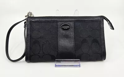 Coach Signature Black Canvas Jacquard Leather Stripe Wristlet Wallet Clutch Bag • £38.22