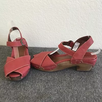 Red Leather Sergio Tomani Peep Toe Sandal  Wood Clogs New 41 Us 9.5 • $59.99