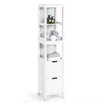Bathroom Floor Cabinet Multifunctional Storage Organizer 5Tier Shelves&2 Drawers • $99.95