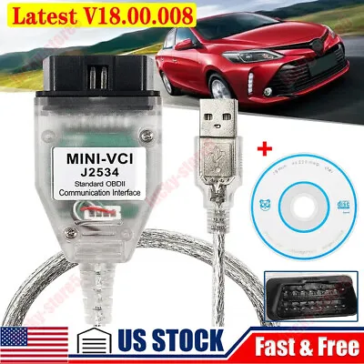 2024 V18 J2534 Mini VCI OBD2 Diagnostic Cable For Toyota Lexus Scion Techstream • $26.99