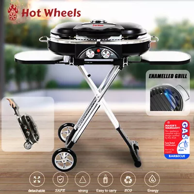 Portable Propane Gas BBQ Grill 2 Burner Tables Camping LPG With Wheels • $259