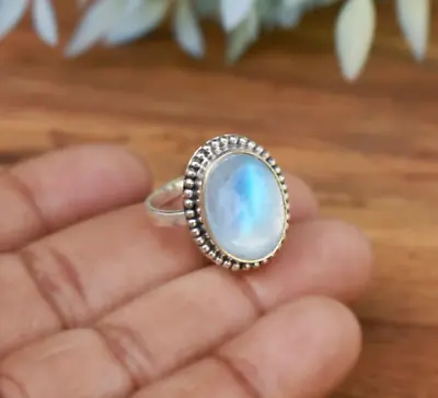 Rainbow Moonstone Gemstone 925 Sterling Silver Handmade Jewelry Ring All Size • $12.07