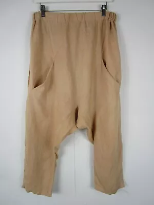 Busby & Fox Pure Linen Drop Crotch Harem Trousers In Camel One Size • £7.99