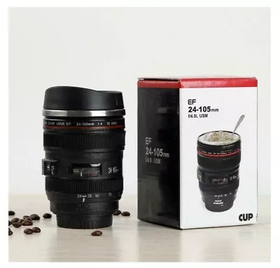 Travel Camera Lens Coffee Tea Mug Flask Cup Cookie Holder With Slider Warm Drink • £9.99
