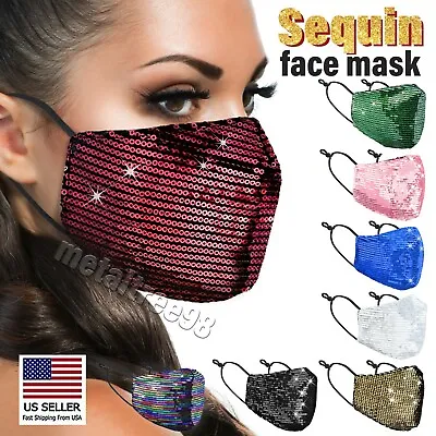 Sequin Glitter Fabric Shiny Fashion Bling Face Mask Washable Reusable USA Seller • $5.99