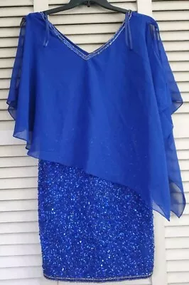 J Kara Women's Royal Blue Below The Kneebeaded Evening Dress Blue Size 8.NWT • $15