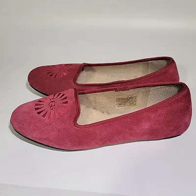 UGG Alloway Womens Pink Leather Shearling Lined Slip On Flat Shoes Size 7 • $46.99