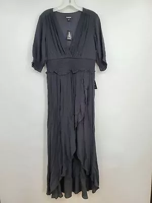NWT Express Women's Black Ruffle Smocked Waist Midi A Line Dress Size M • $15.99