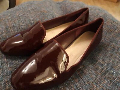£6.99 • Buy M&S FOOTGLOVE 5.5 Wider Fit Burgundy Patent Leather Court Shoes Small Block Heel