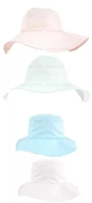 Baby Summer Sun Bucket Hat Floppy Wide Brim Pink Blue White Boy Girl Toddler 0-4 • £6.45