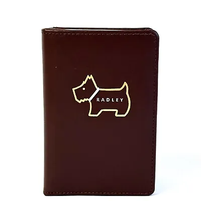 Radley Heritage Dog Outline Brown Leather Small Card Holder Coin Purse - New • £27.50