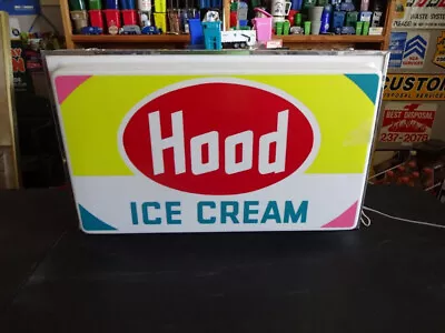 VINTAGE WORKING HOOD ICE CREAM LIGHTED SIGN METAL & PLASTIC 15 X24  BOSTON MASS • $349.99