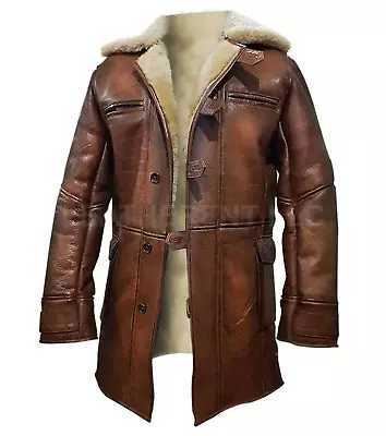 Tom Hardy Brown Real Fur Shearling Leather Coat Bane Dark Knight Rises Mens Coat • $170.99