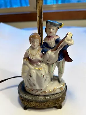 Antique Porcelain Figural Lamp Man And Woman 1920's Courting With A Mandolin • $76