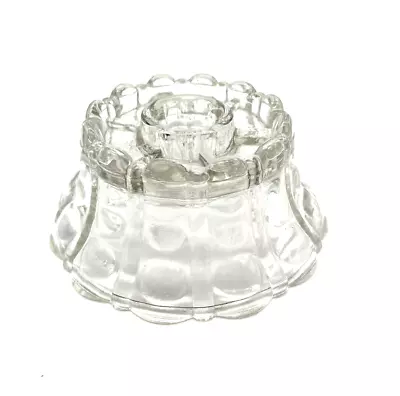 Indiana Clear Paneled Pressed Glass Candle Holder Hurricane Base Wide Bubbles • $6.95