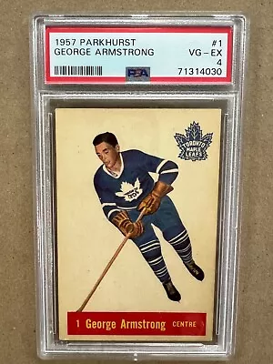 1957-58 Parkhurst #T1 George Armstrong HOF Maple Leafs PSA 4 (Set Break) • $3.14