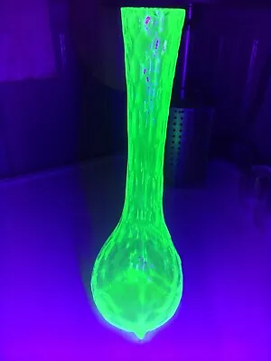 Antique Art Deco Vaseline Uranium Quilted Blown Glass 12  Bulbous Vase Handmade • $49.99