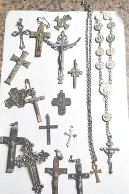 Lot Of 19 Vintage Religious Cross Pendants Crucifix Jesus Catholic Necklace X • $36.99