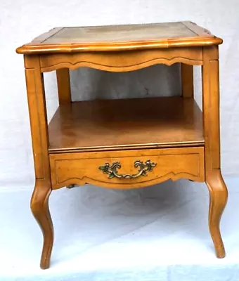 Vintage Hammary  French Country Leather Top End Table Nightstand Shelf Drawer • $119.99