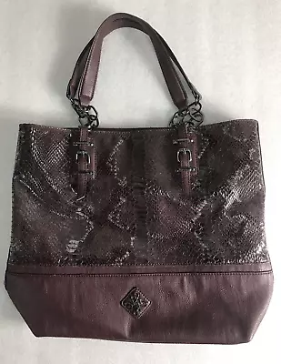 Simply Vera Bradley Plum Color Two Zipper & Handle Faux Leather Purse Tote Bag • $14.95