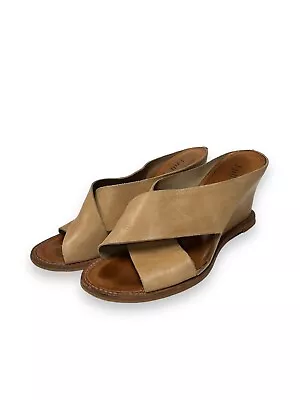 J Jill Cross Strap Leather Wedge Slide Sandals Tan Womens Size 7 M • $24.99