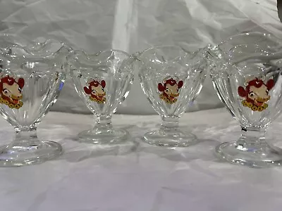 Set Of 4 Vintage Borden Elsie The Cow Glass Ice Cream Sundae Dishes Dessert Dish • $55