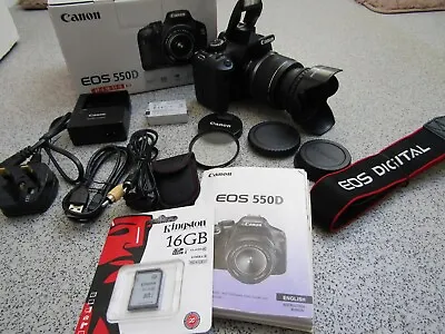 Boxed Canon EOS 550D 18.0MP Digital SLR Camera +EF-S 18-55mm IS Zoom Lens (kp28) • £230
