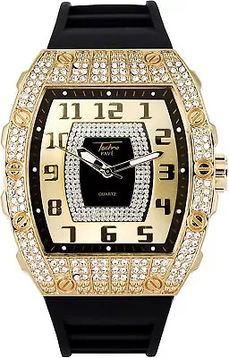 Men Iced Watch Bling Rapper Simulate Diamond Rubber Band Luxury Silver Gold Red • $24.99