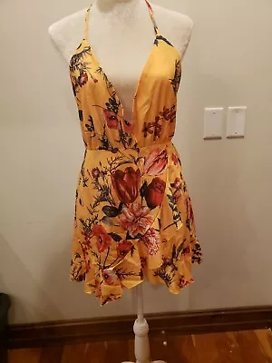 Zaful Yellow Floral Dress Halter Style V Neck • $31.99