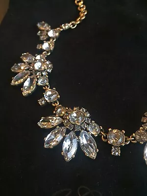 J Crew Brass Faceted Glass Rhinestone Necklace Flower Statement Jcrew J.crew • $453.88