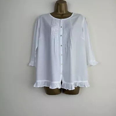 Mistral Top White Dobby Ruffle 3/4 Sleeve Blouse Womens New Size 8 - 18 • £5