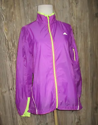 Adidas Jacket Womens Medium Reflective MiCoach Zip Purple Lime Light Windbreaker • $20.69