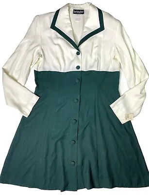 Vintage 90s Mini Dress Junior 13-14 Womens S M Green Button Front Collared • $48.99