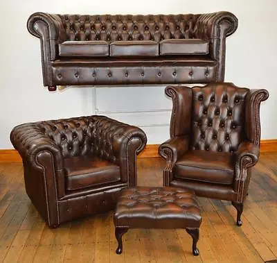 Chesterfield Leather Suite Chair Sofa B/NEW 3 Colours Handmade In England • £1995