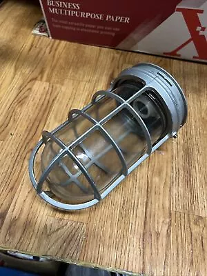 Vintage Industrial Metal Cage Light Fixture With Glass Globe Heavy Duty • $39.99