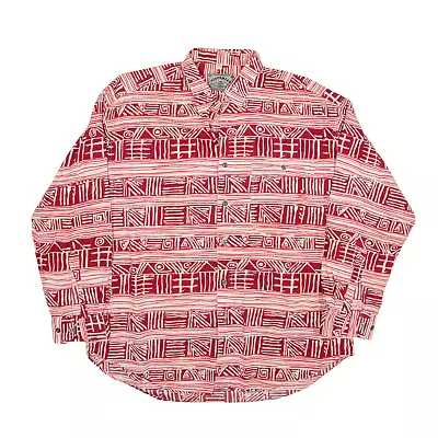 VICTORIAN Shirt Red Geometric Long Sleeve Mens L • £9.99