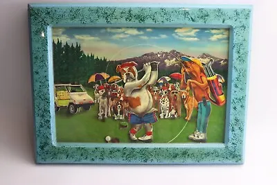 Dogs K9 Playing Golf Vintage 2D Raised Framed Art Picture • $15