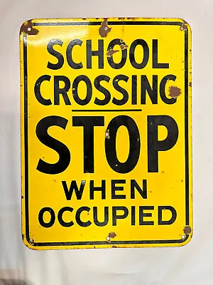 Vintage School Crossing Porcelain Sign Antique Double Side Old Street Sign 18x24 • $125