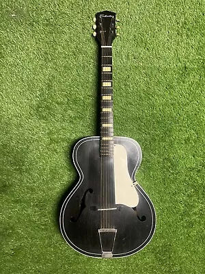 Vintage 1960s Silvertone Archtop F-Holes Acoustic Guitar Black White Rare • $550