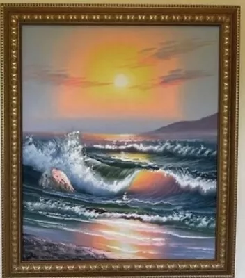 Waves On Beach Ocean Sea Oil Painting Signed 59cm X 70cm • $195