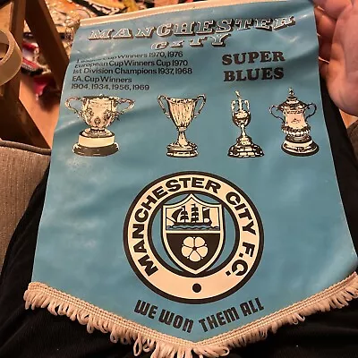 Rare Vintage Manchester City 1970’s Large Pennant With Club Crest And Honours • £30