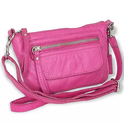 LP Linea Pelle Crossbody Bag Pink Pebbled Leather Small Adjustable Barbie Core • $50