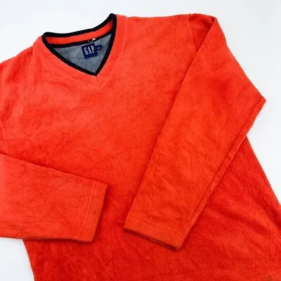 Vintage Gap Fleece V-Neck Sweatshirt Orange Size Medium (SWT865) • £17.50