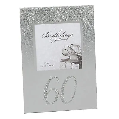 £5.99 • Buy Silver Glitter & Mirror 4'x4' Photo Frame With Number - 60th Birthday