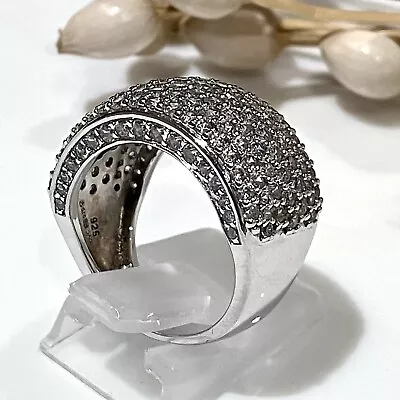 QVC Diamonique Hallmarked 925 Sterling Silver Wide Band Cocktail Ring Size M 1/2 • £36