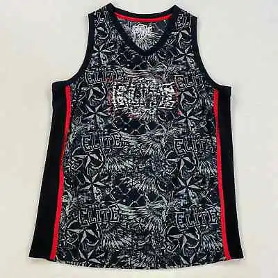 MMA Elite Jersey Size Medium Black Red Sleeveless Tank Top AOP Grunge Y2K • $19.95