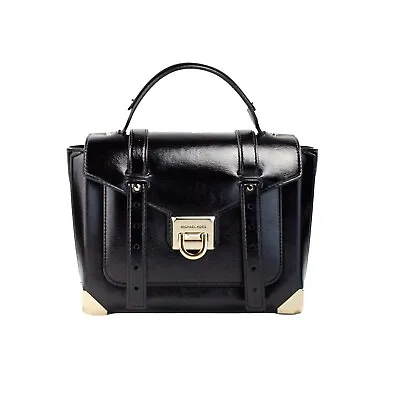 Michael Kors Manhattan Medium Slick Black Leather Top Handle School Satchel Bag • $129