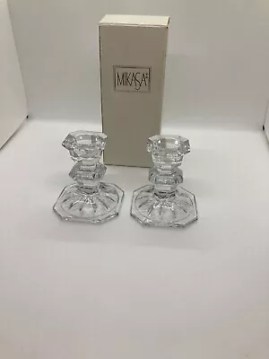 Crystal Candlestick Holders Mikasa Edinburgh 3 X2  Set Of 2 Made In Yugoslavia  • $18.70